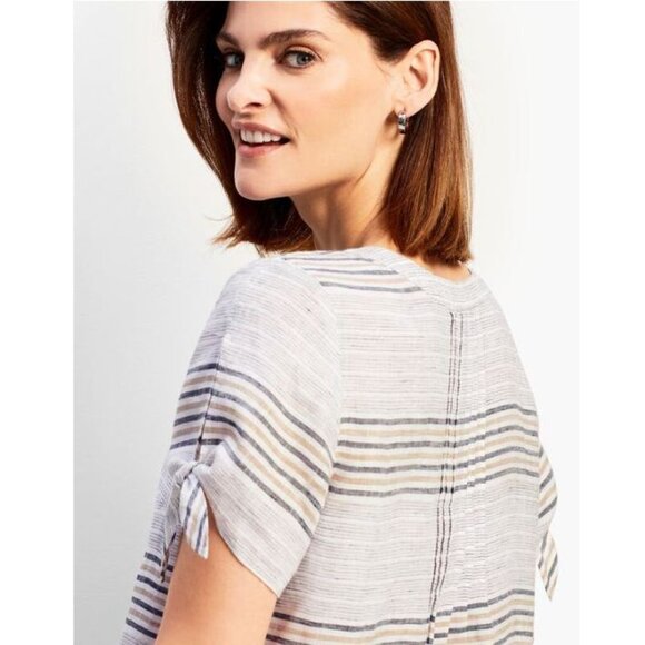 Talbots Reef Stripe Linen Tie-Sleeve Shirt - MP - Picture 10 of 11